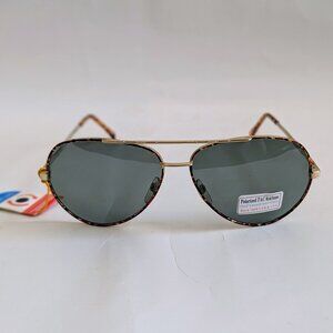NWT Vintage 90's Classic Aviator Metal Polarized Sunglasses (Gold. Tortuga)